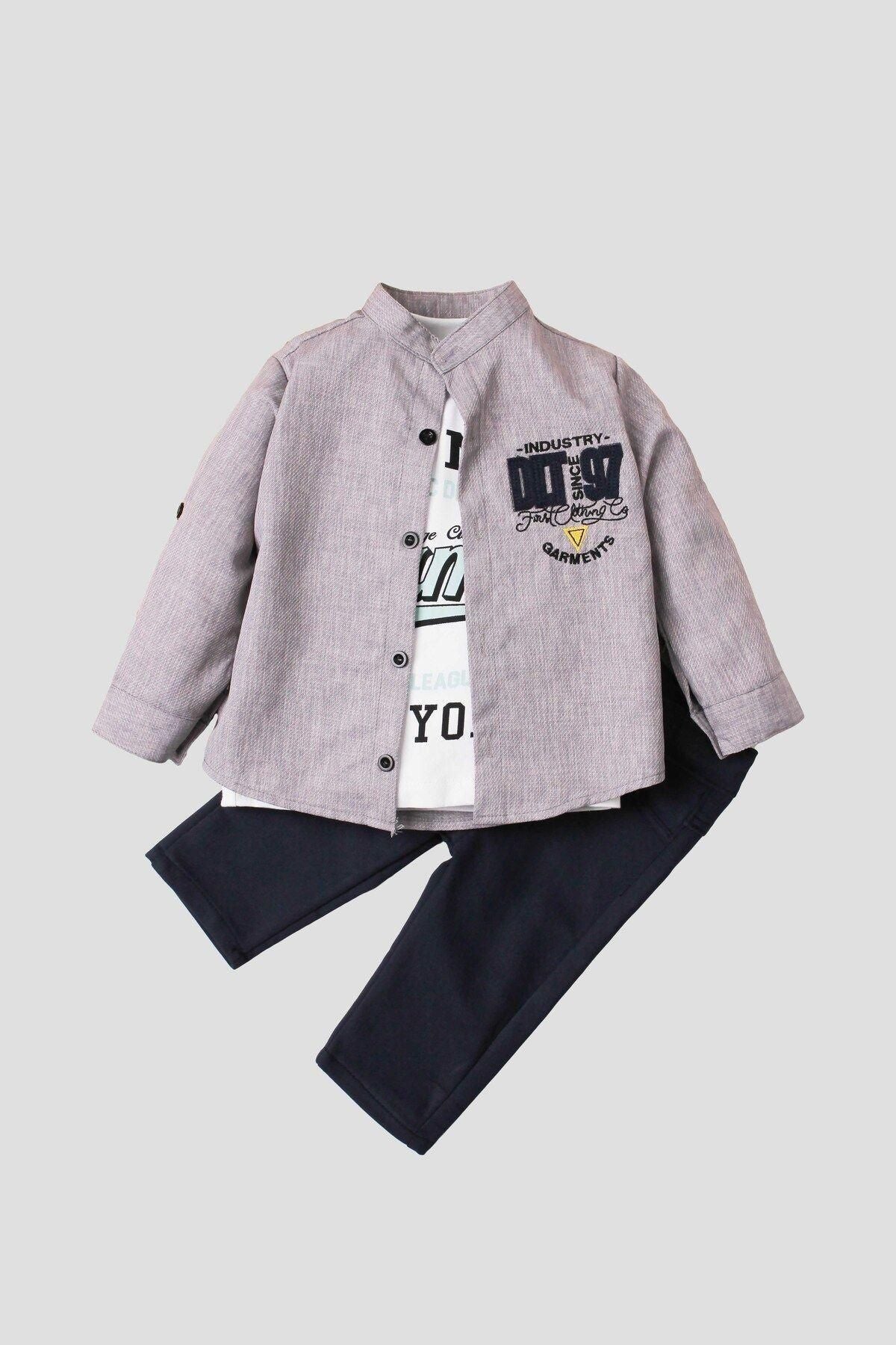 Erkek bebek spor gömlek takım kot pantolon üst sweatshirt üçlü takım pamuklu